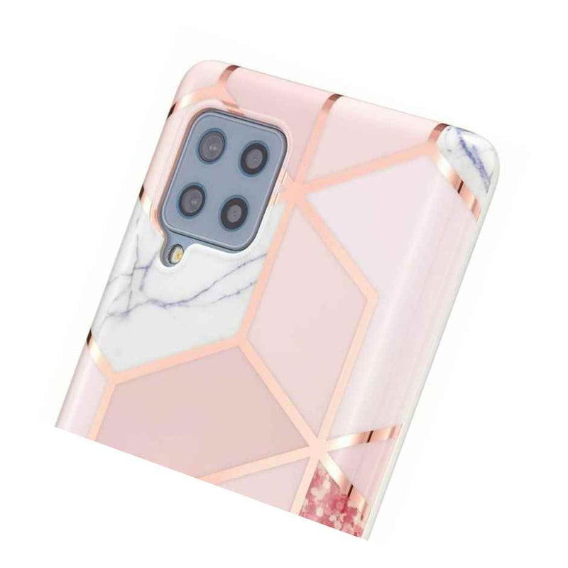 For Samsung Galaxy A42 5G Hard Tpu Rubber Case Cover Pink Geometric Marble