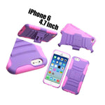 For Iphone 6 6S Hard Soft Rubber Hybrid Armor Pink Purple Kickstand Case