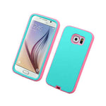 For Samsung Galaxy S6 Hard Soft Rubber Hybrid Armor Case Turquoise Blue Pink