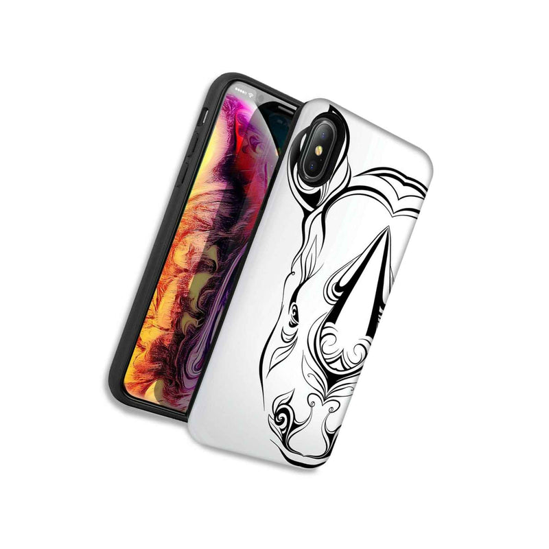 Abstract White Rhino Double Layer Hybrid Case Cover For Apple Iphone Xs X