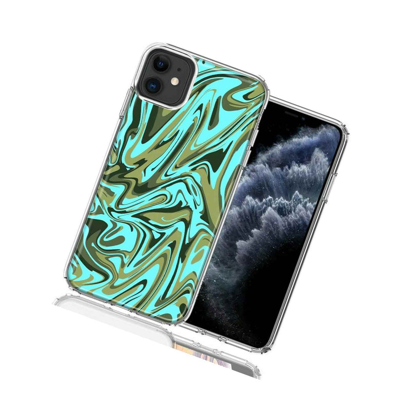 For Apple Iphone 12 Mini Blue Green Abstract Design Double Layer Phone Case