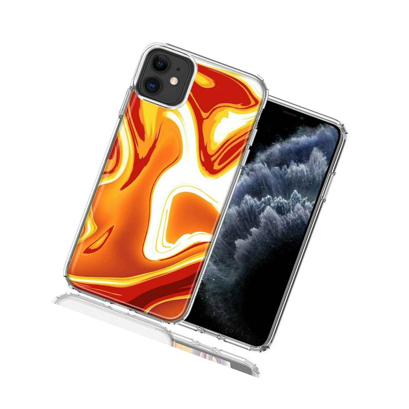 For Apple Iphone 12 Mini Orange White Abstract Design Hybrid Phone Case