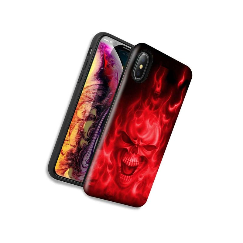 Red Flaming Skull Double Layer Hybrid Case Cover For Apple Iphone Xs Max