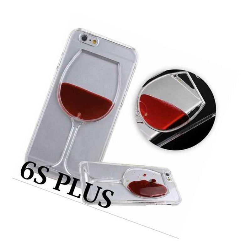 For Iphone 6 6S Plus Red Wine Glass Liquid Transparent Hard Pc Case Cover