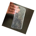 For Iphone 6 6S Hard Rubber Gummy Skin Case Cover Clear Glitter Silver Stars