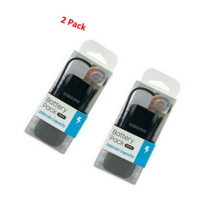 2 Pack New Samsung Battery Pack 2100Mah Capacity Mini Portable Power Bank Black