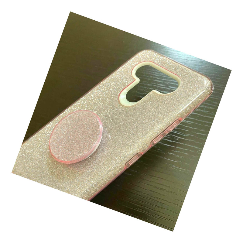For Lg Stylo 6 Hard Tpu Rubber Shiny Glitter Pink Kickstand Holder Case
