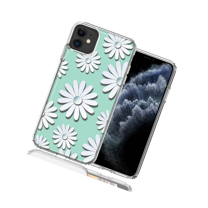For Apple Iphone 12 Mini White Teal Daisies Design Double Layer Phone Case Cover