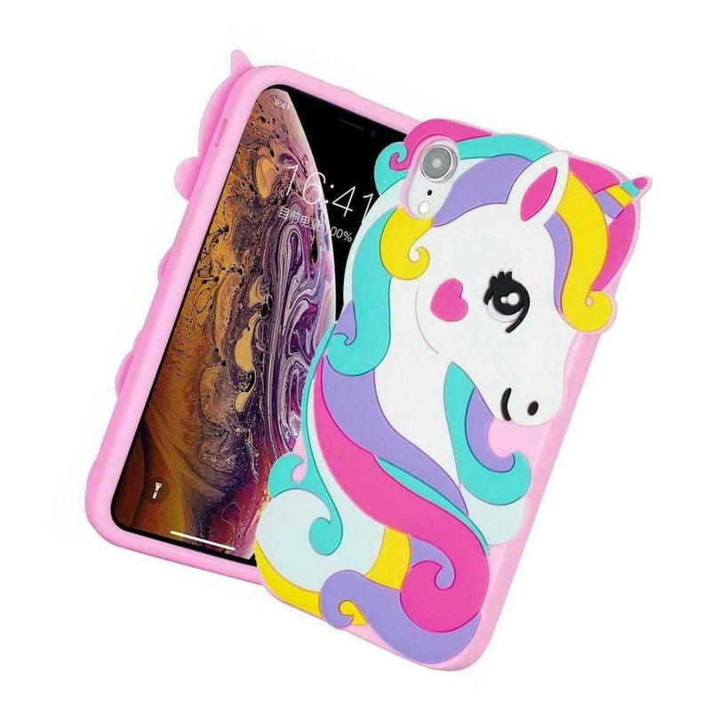For Iphone Xr 6 1 Soft Silicone Rubber Skin Case Cover Pink Unicorn Hearts