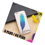 For Iphone 6 6S Plus Tpu Rubber Case Cover Green Blue Clear Feather Pen
