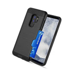 For Samsung Galaxy S9 Plus Hard Hybrid Credit Card Slot Armor Case Cover Black