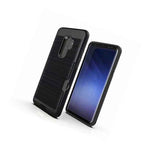 For Samsung Galaxy S9 Plus Hard Hybrid Credit Card Slot Armor Case Cover Black