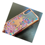 For Samsung Galaxy A01 Waterfall Liquid Glitter Rubber Case Rose Gold Unicorn