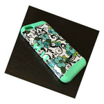 For Iphone 5C Hard Soft Rubber Hybrid Armor Skin Case Mint Green Blue Flowers