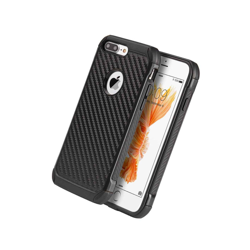 Iphone 7 8 Plus Hard Rugged Hybrid Armor Skin Case Cover Black Carbon Fiber