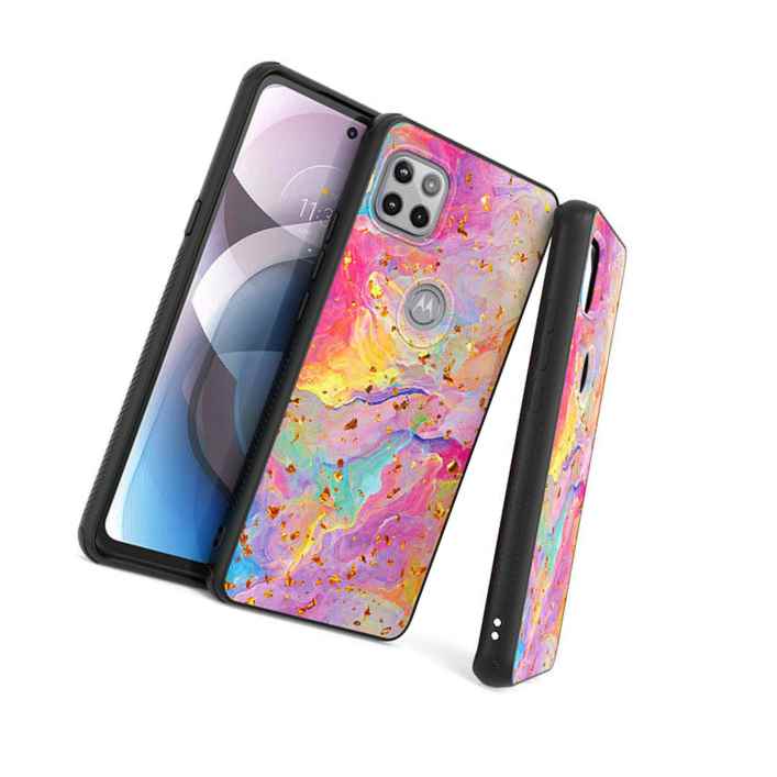 For Motorola One 5G Ace Hard Tpu Rubber Skin Case Shiny Rainbow Marble Flakes