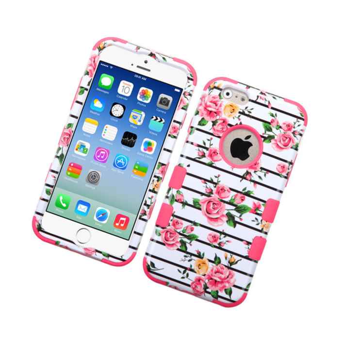 For Iphone 6 6S Hard Soft Silicone Hybrid Dual Layer Armor Case Pink Flower