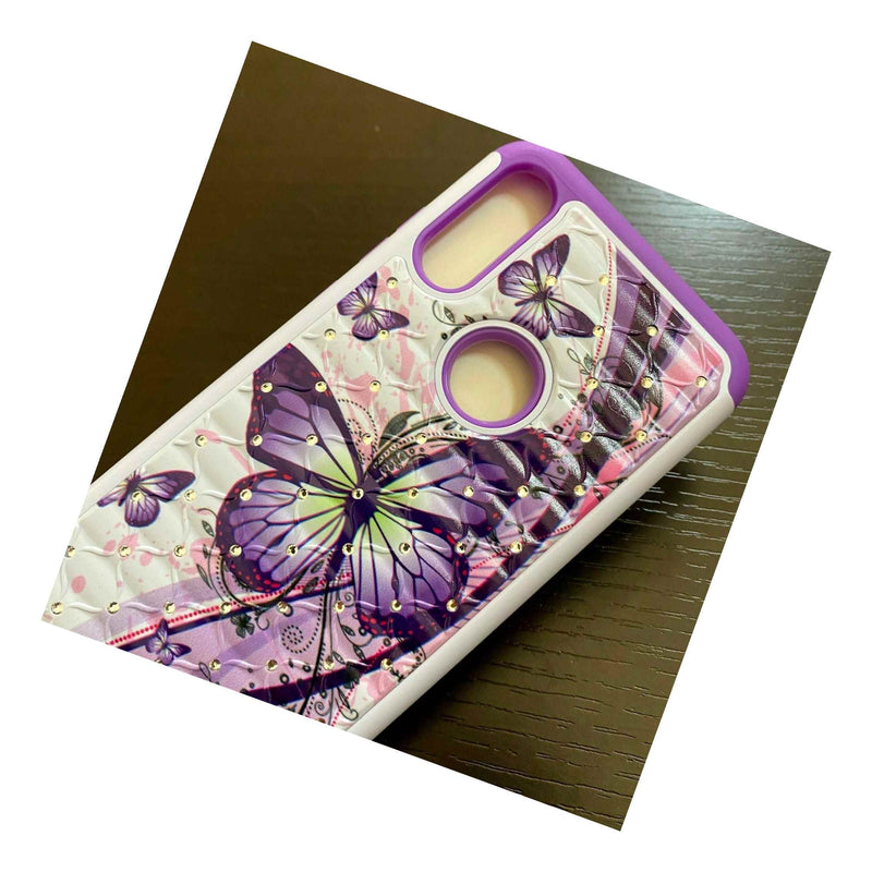 Motorola Moto E7 Moto E 2020 Hard Hybrid Diamond Bling Case Purple Butterfly
