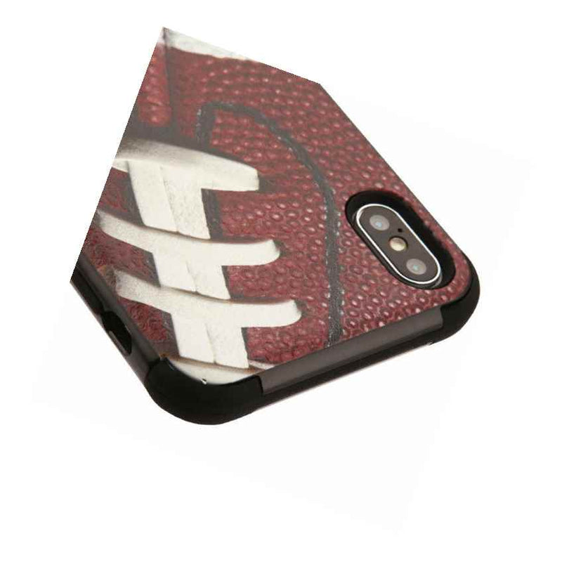 For Iphone Xs Max 6 5 Hybrid Hard Soft Armor Case Cover Brown Football