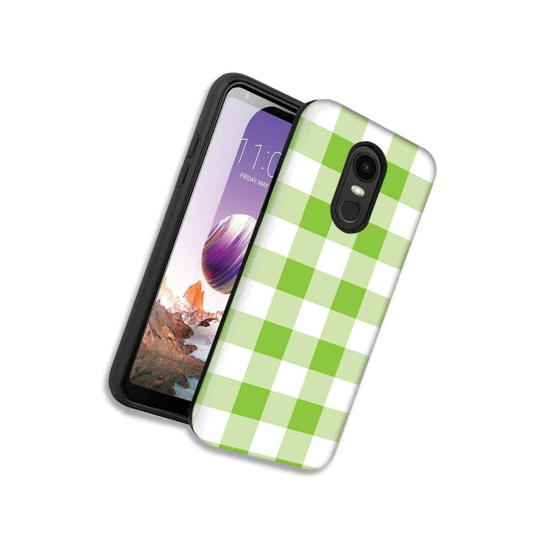 Green White Plaid Double Layer Hybrid Case For Lg Fortune 2 Zone 4 Aristo 3