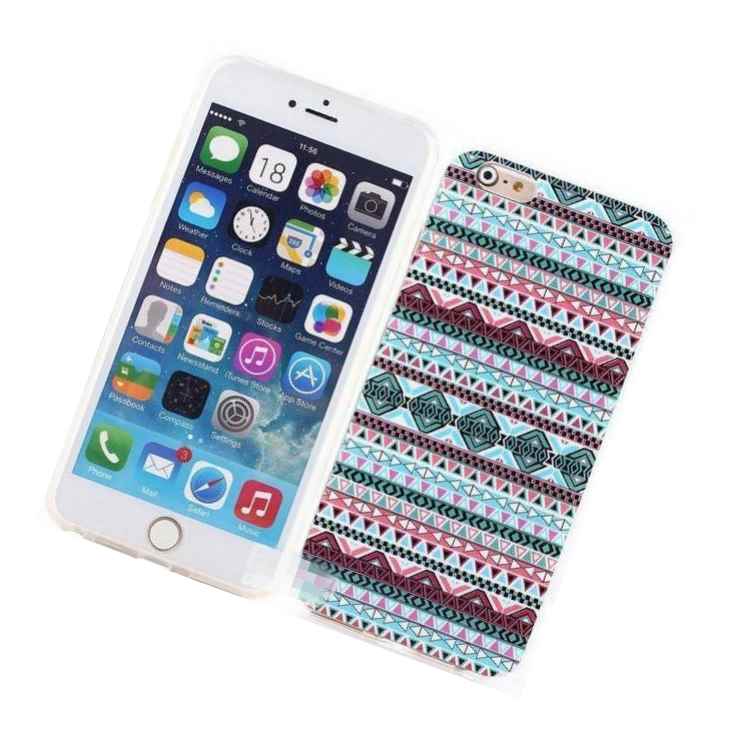 For Iphone 6 6S Plus Hard Tpu Gummy Rubber Skin Case Cover Blue Pink Aztec