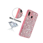 For Samsung Galaxy A20 A30 A50 Hybrid Armor Case Pink Crystal Diamond Studs