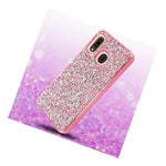 For Samsung Galaxy A20 A30 A50 Hybrid Armor Case Pink Crystal Diamond Studs