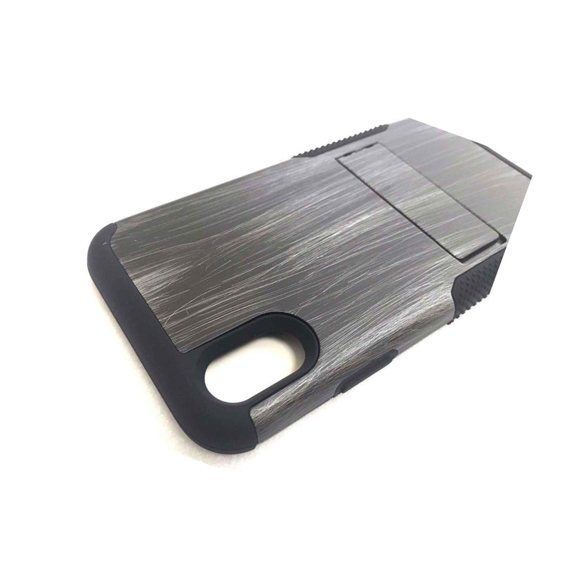 Iphone X Xs Hybrid Hard Soft Kickstand Armor Case Cover Plastic Gray Wood