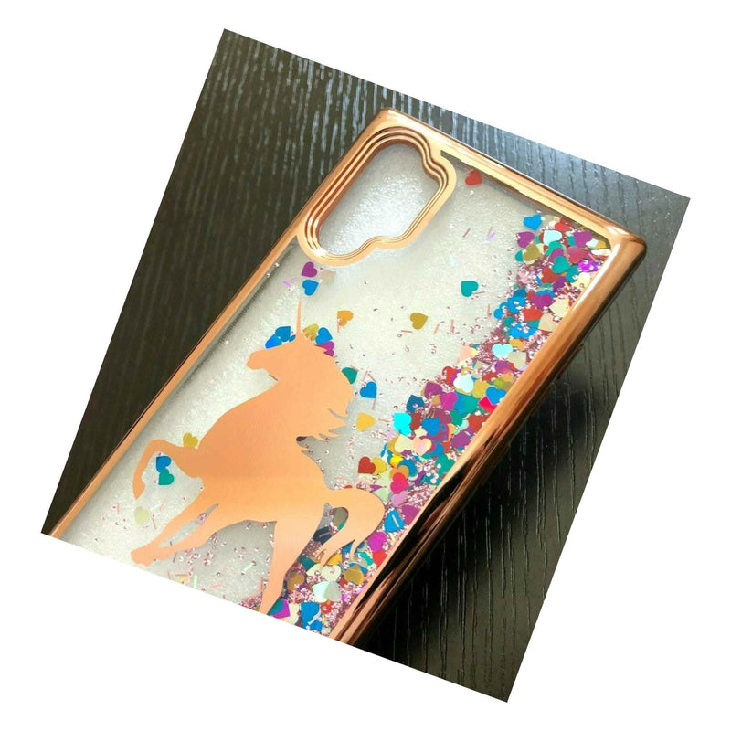 For Samsung Galaxy Note 10 Waterfall Liquid Glitter Case Rose Gold Unicorn