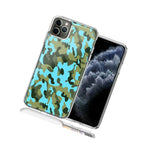 For Apple Iphone 12 Pro Max Blue Green Camo Design Double Layer Phone Case