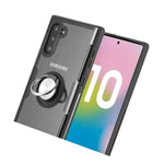 For Samsung Galaxy Note 10 Hard Rubber Black Clear Kickstand Magnetic Ring