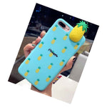 For Iphone 7 Plus 8 Plus Tpu Rubber Silicone Case Teal Yellow 3D Pineapple