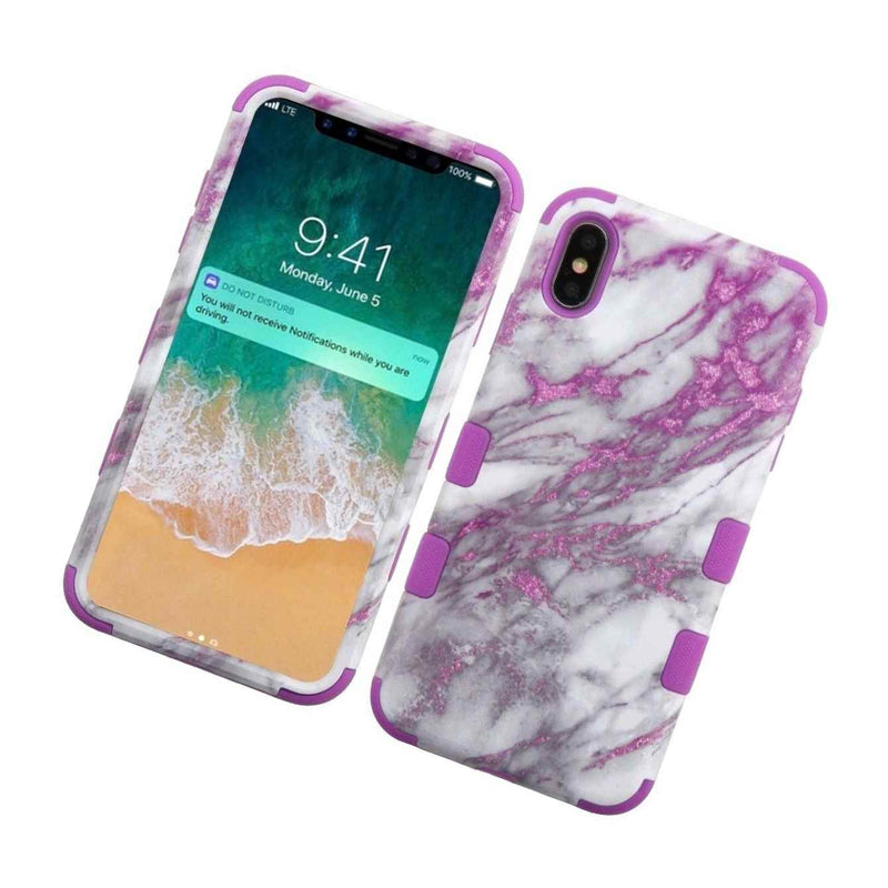 For Iphone Xs Max 6 5 Hard Soft Hybrid Impact Armor Case Purple Marble
