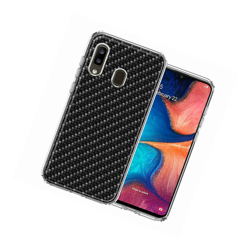 For Samsung Galaxy A20 Carbon Fiber Look Double Layer Phone Case Cover