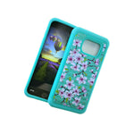 For Samsung Galaxy S7 Edge Hard Soft Hybrid Diamond Bling Case Blue Flowers