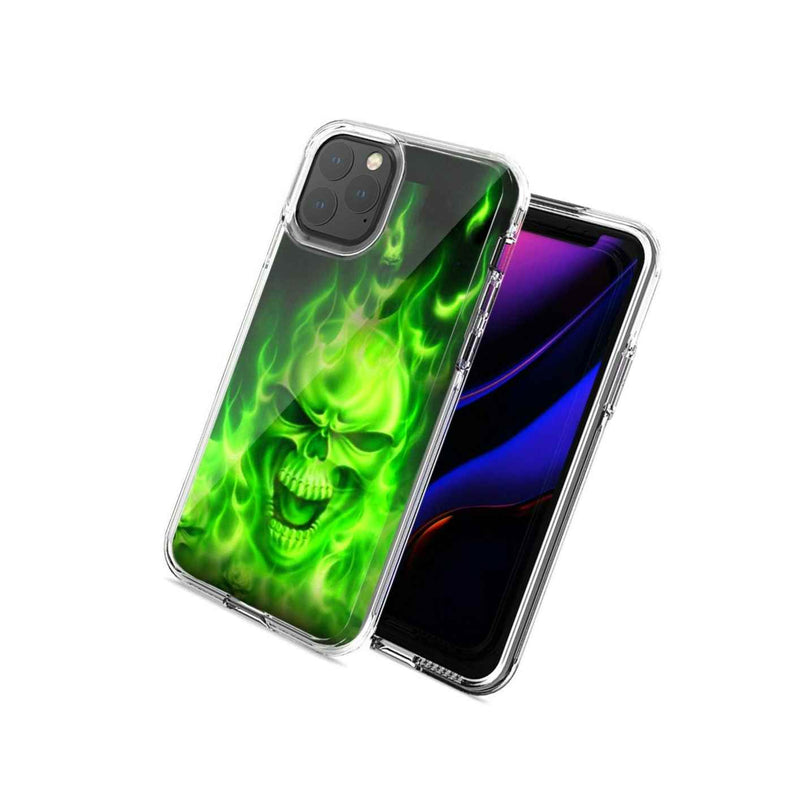 For Apple Iphone 12 Pro Max Green Flaming Skull Design Double Layer Phone Case