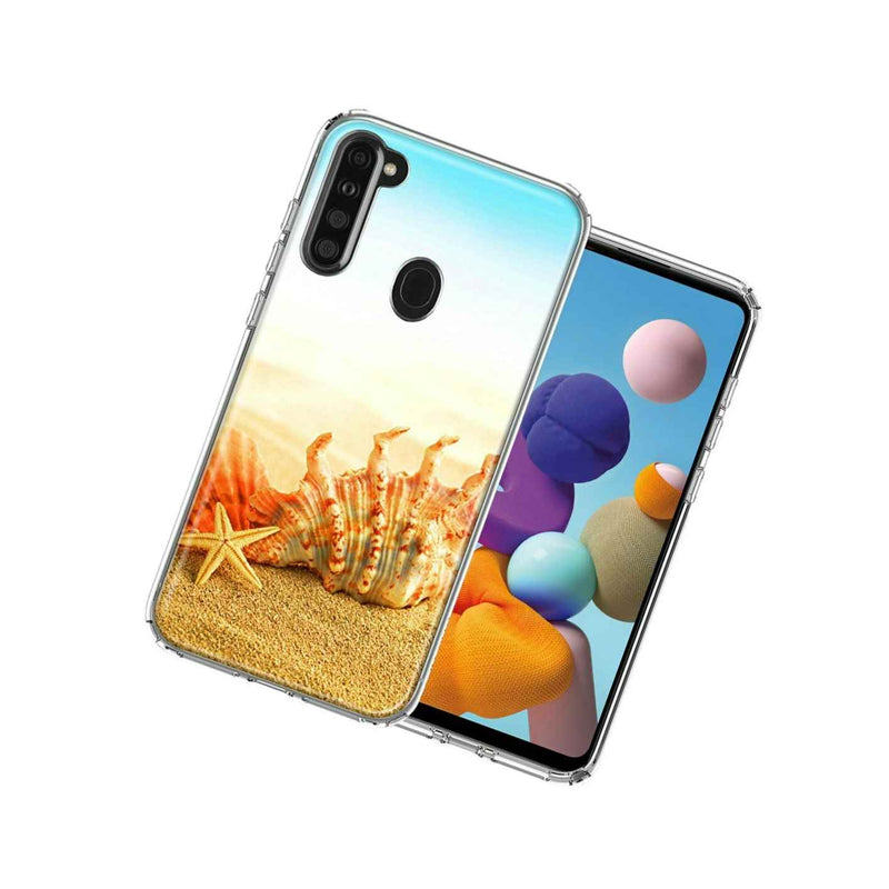 For Samsung A21 Beach Shell Design Double Layer Phone Case Cover