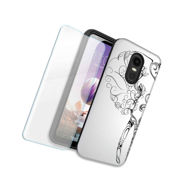 Abstract Elephant Double Layer Case W Tempered Glass Protector For Lg Stylo 4