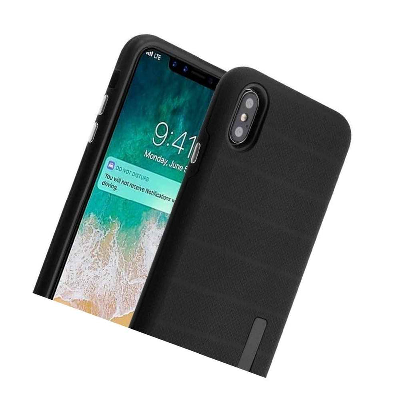 For Iphone Xs Max 6 5 Hard Rugged Hybrid Armor Black Non Slip Skin Case Cover