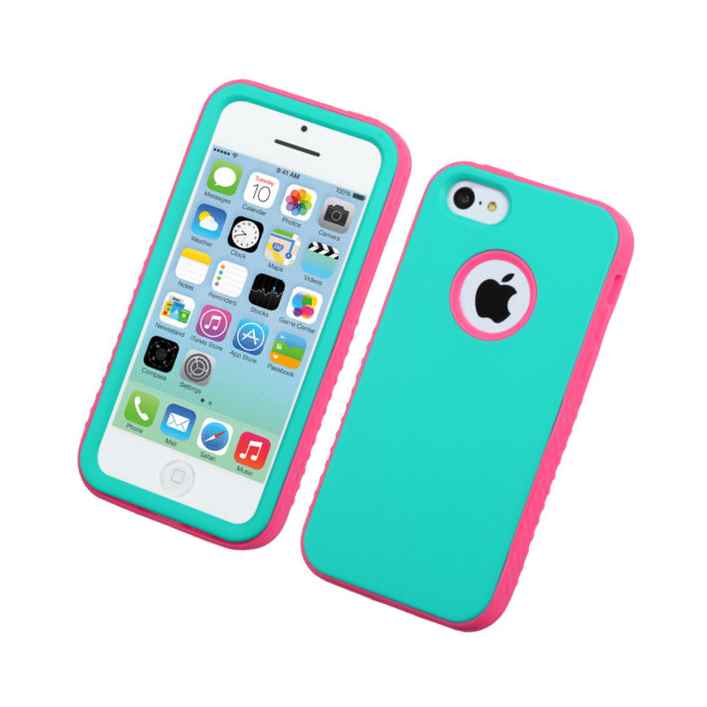 For Iphone 5C Hard Soft Rubber Hybrid Armor Skin Case Turquoise Blue Pink