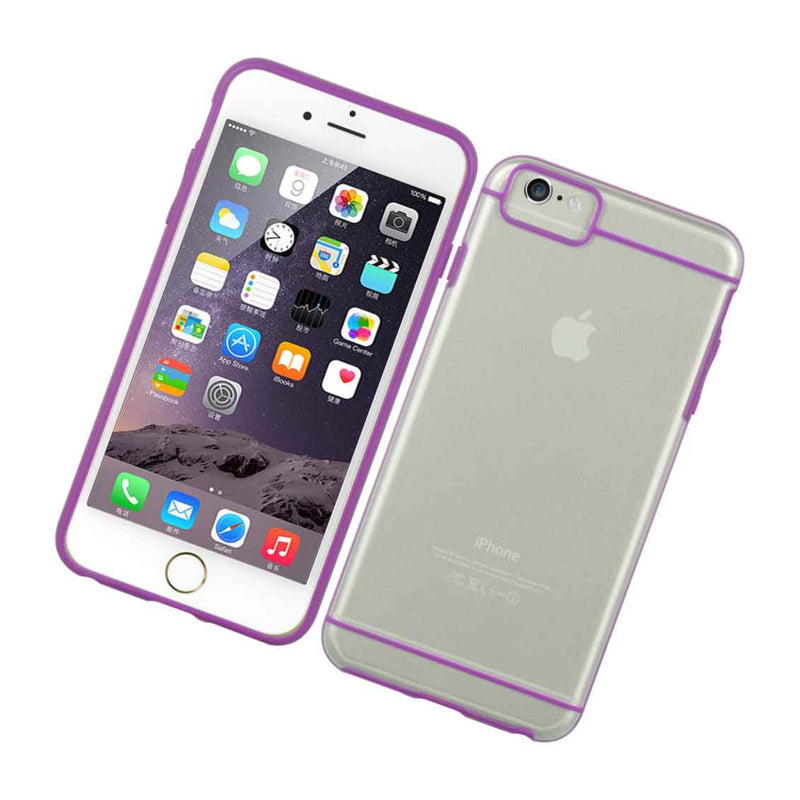 For Iphone 6 6S Plus Hard Rubber Gummy Gel Case Skin Cover Purple Clear