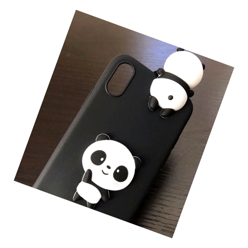 Iphone X Xs Soft Silicone Rubber Skin Case Cover 3D Black White Panda Bears
