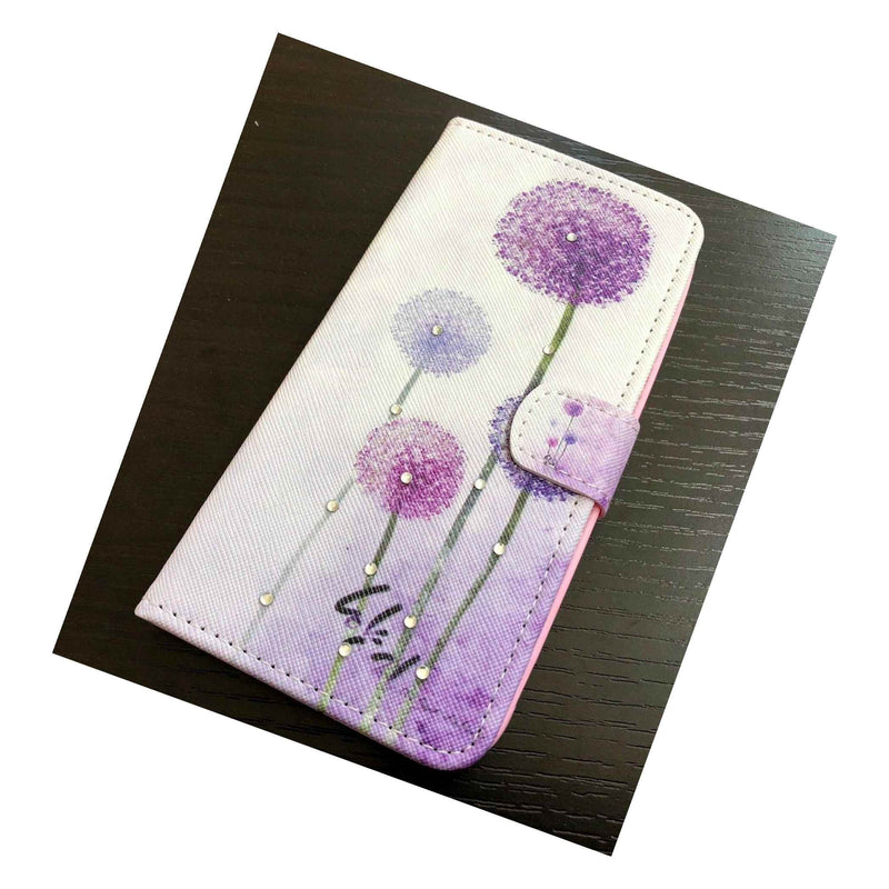 For Lg G5 Credit Card Wallet Holder Pouch Case Cover Purple Dandelion Flowers