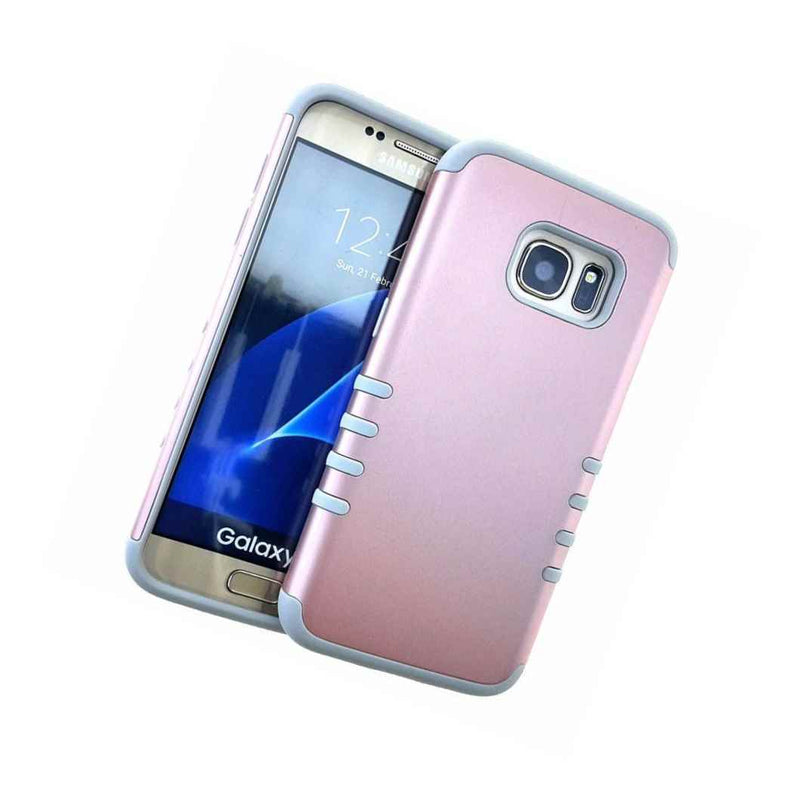 For Samsung Galaxy S7 Hard Soft Hybrid Slim Fit Armor Case Rose Gold Gray Skin