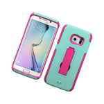 For Samsung Galaxy S6 Edge Hard Soft Rubber Heavy Duty Kickstand Case Blue Pink