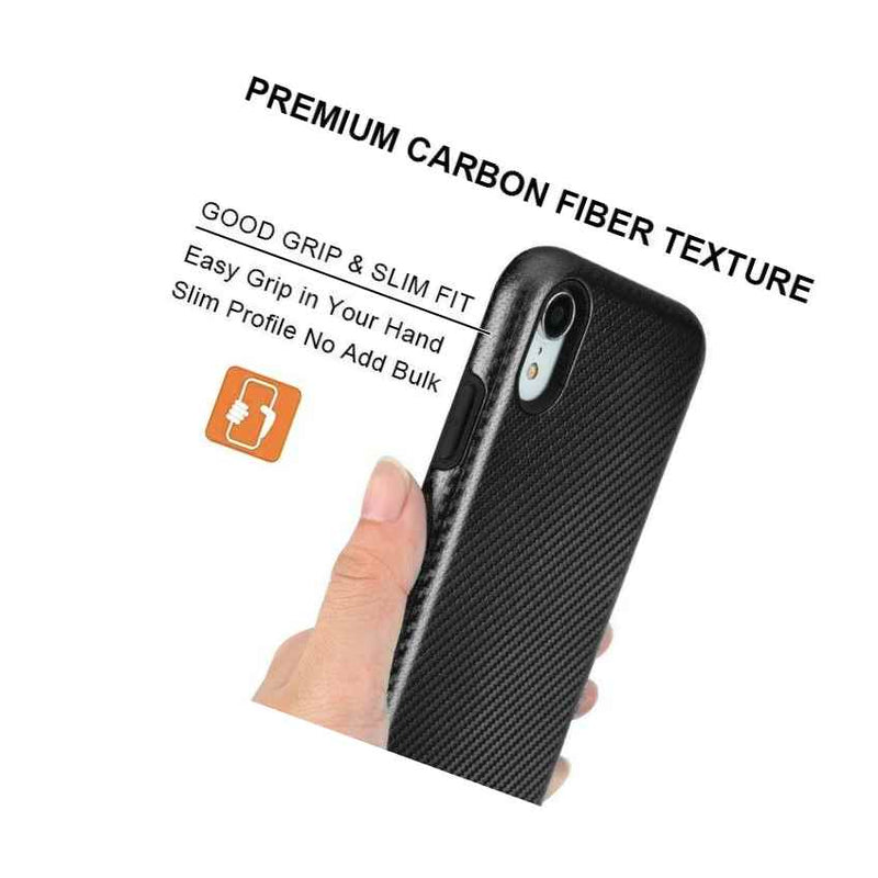 For Iphone Xr 6 1 Slim Fit Hybrid Armor Skin Case Cover Black Carbon Fiber