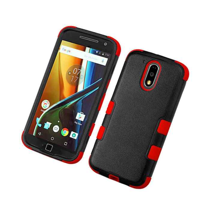 For Motorola Moto G4 G4 Plus Hard Soft Rubber Hybrid Case Red Black Armor