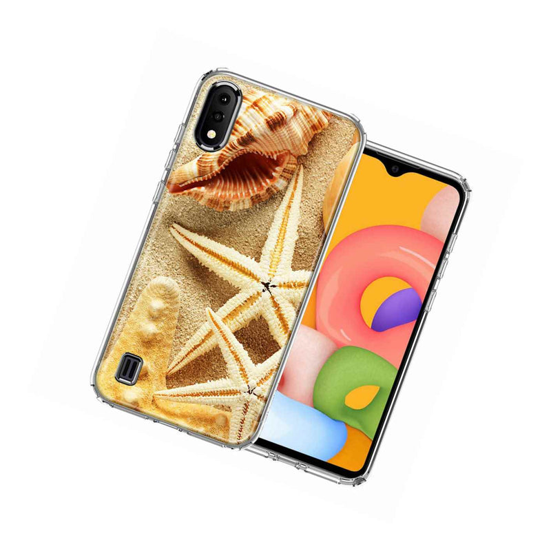 For Samsung A01 Sand Shells Starfish Design Double Layer Phone Case Cover