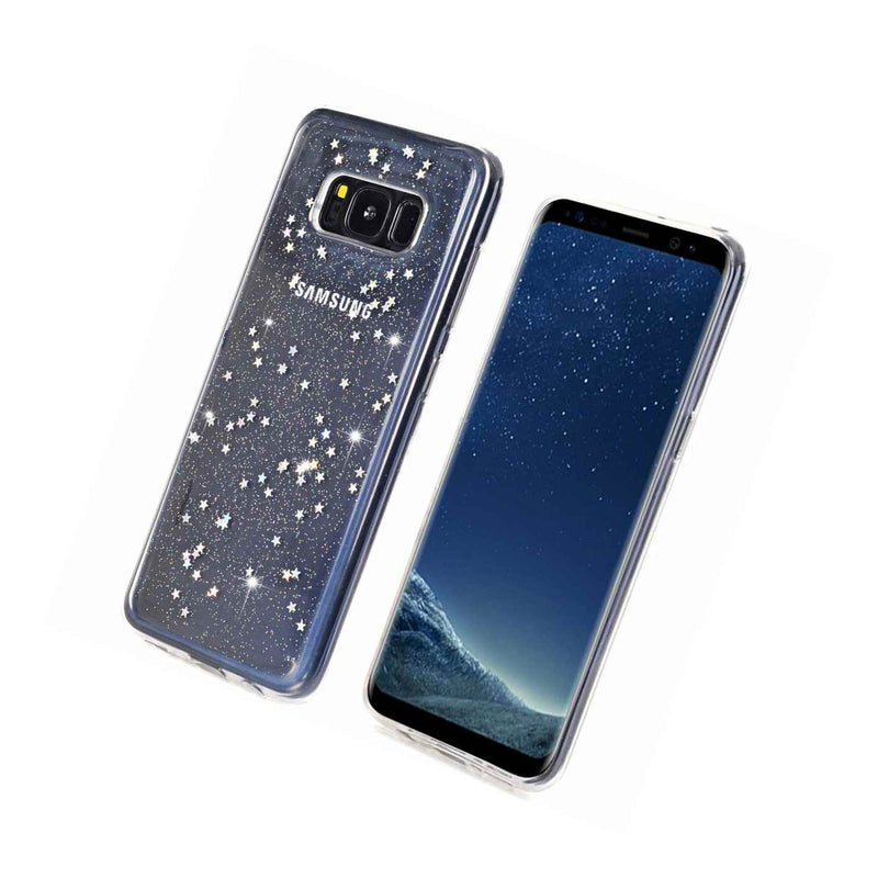 For Samsung Galaxy S8 Plus Soft Rubber Case Transparent Clear Glitter Stars