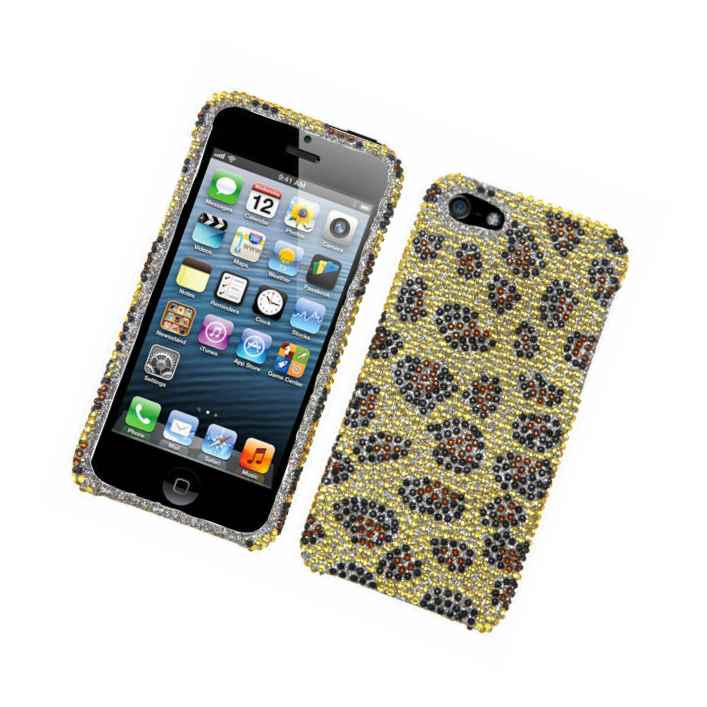 Iphone Se 5S Diamond Bling Hard Protector Case Cover Gold Leopard Cheetah Skin